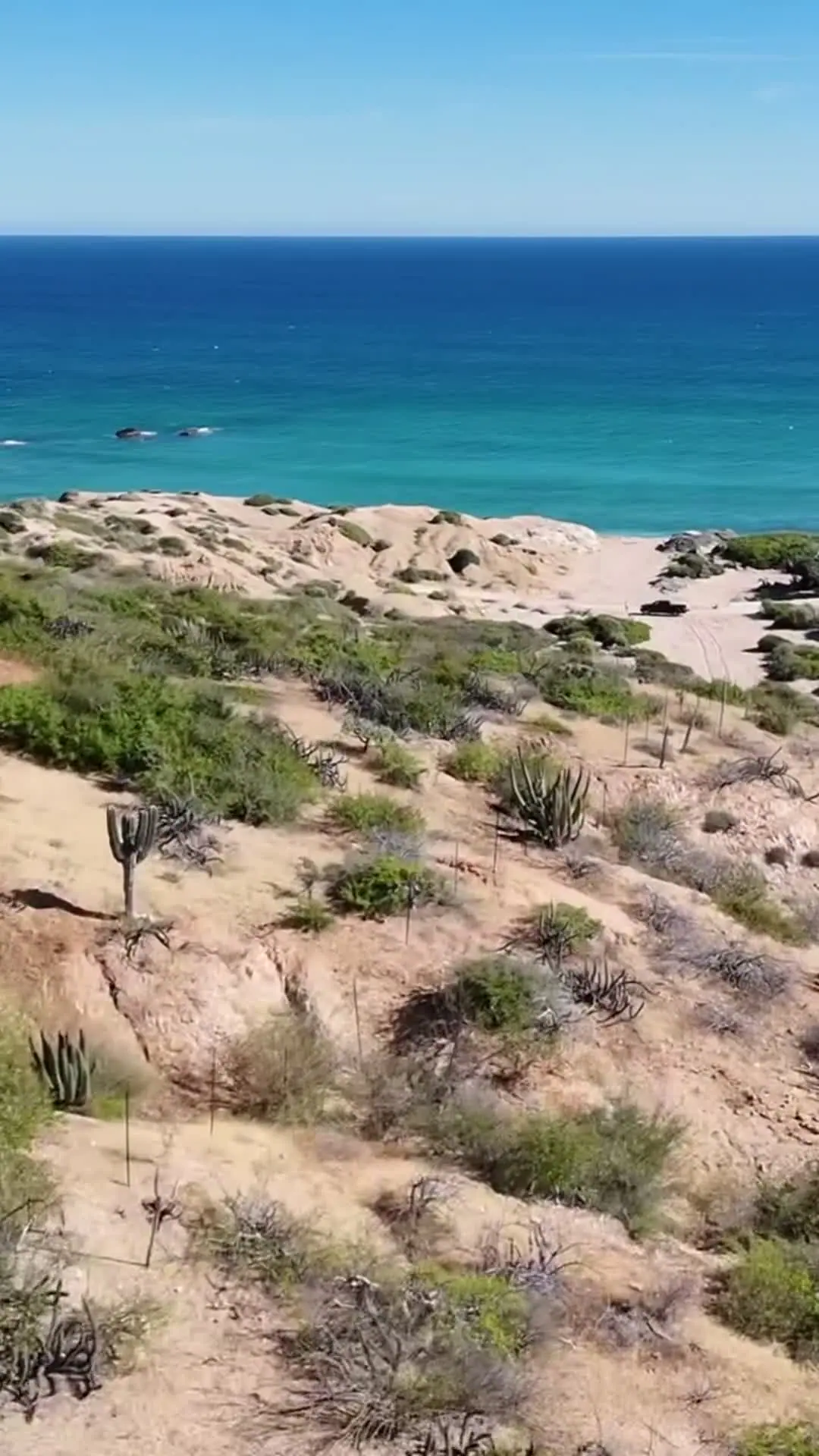The East Cape of Los Cabos from the air: desert scrub running to the hills, from the firm’s own footage. Land that cannot be copied.
